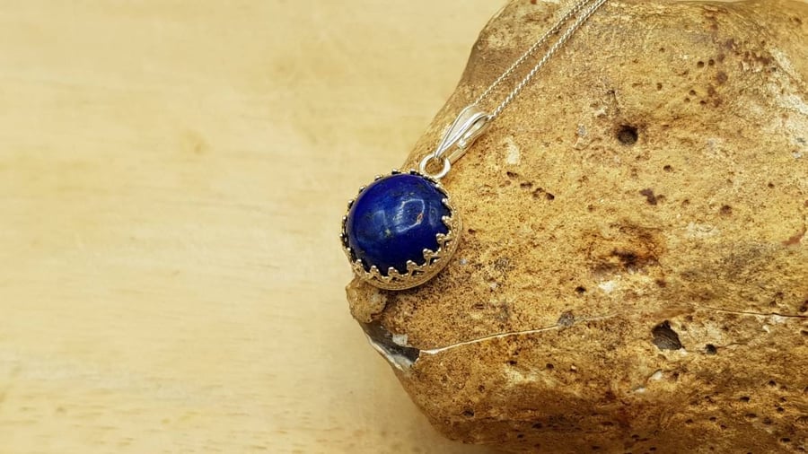 Lapis lazuli Pendant. Sterling silver necklaces for women. September birthstone