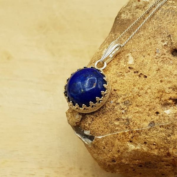 Lapis lazuli Pendant. Sterling silver necklaces for women. September birthstone