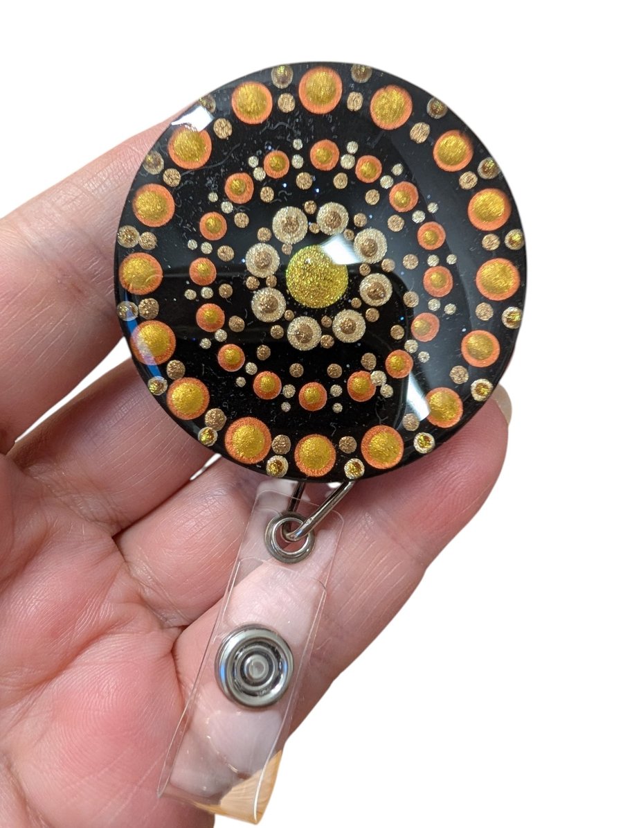 Hand painted mandala Badge Reel