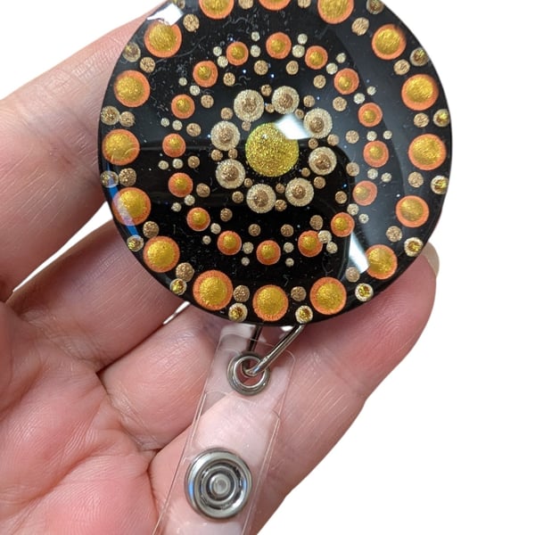 Hand painted mandala Badge Reel