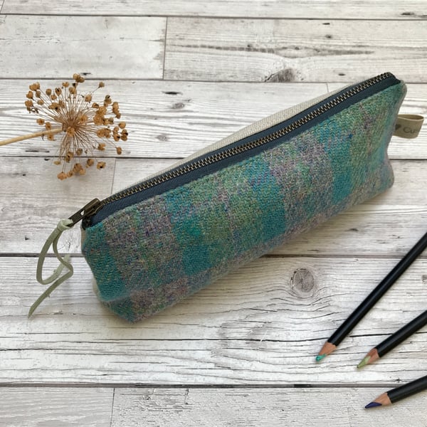 Harris Tweed and Scottish Linen Pencil Case, Brush Case, Cosmetic Bag