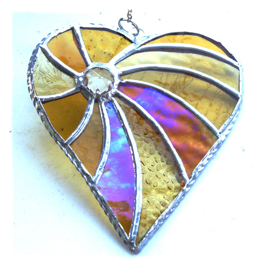 Gold Swirled Heart Stained Glass Suncatcher 009 golden wedding anniversary 50th