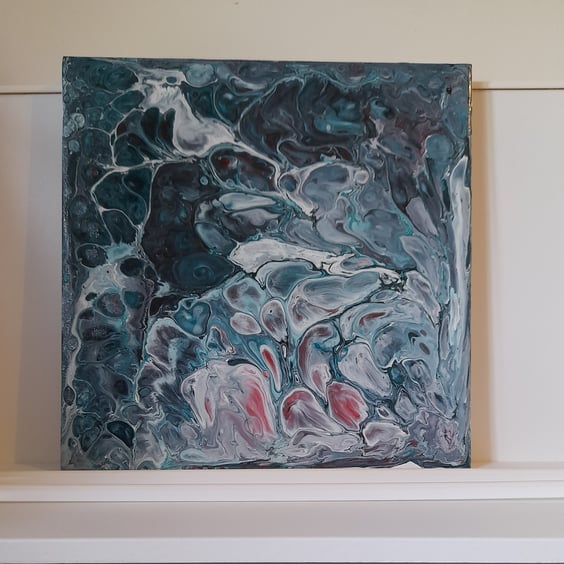 Original acrylic pour painting on stretched canvas 12 x 12 inches