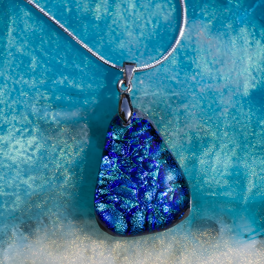 Dichroic Glass Pendant in Bubbly Blue - 1251