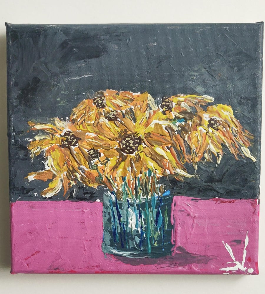 Sunflower Bouquet Impasto Painting