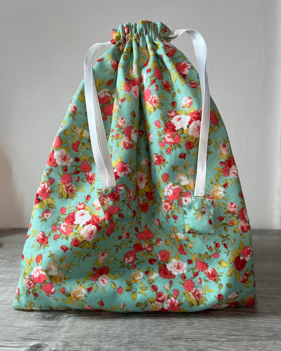 Fully Lined Floral Print Drawstring Gift or Storage Bag