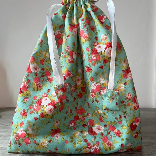 Fully Lined Floral Print Drawstring Gift or Storage Bag