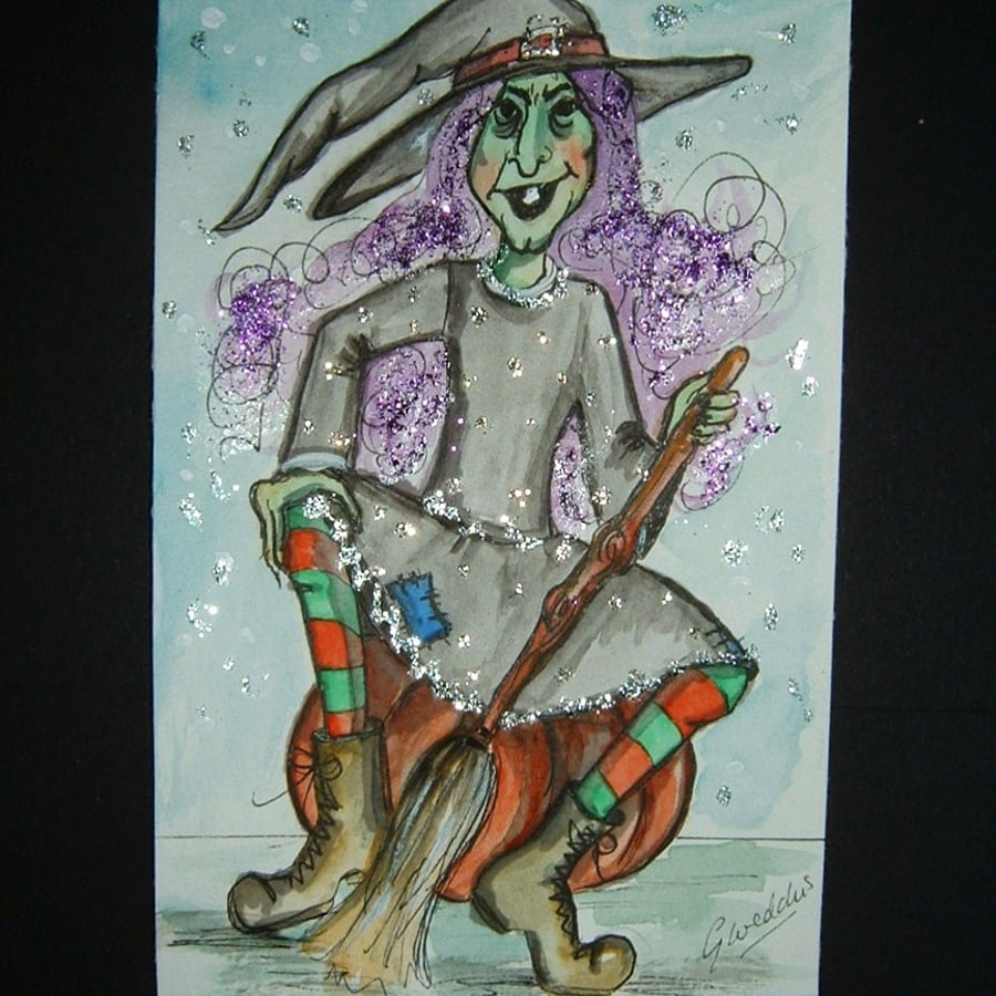 witch cartoon Halloween original art painting ref 246