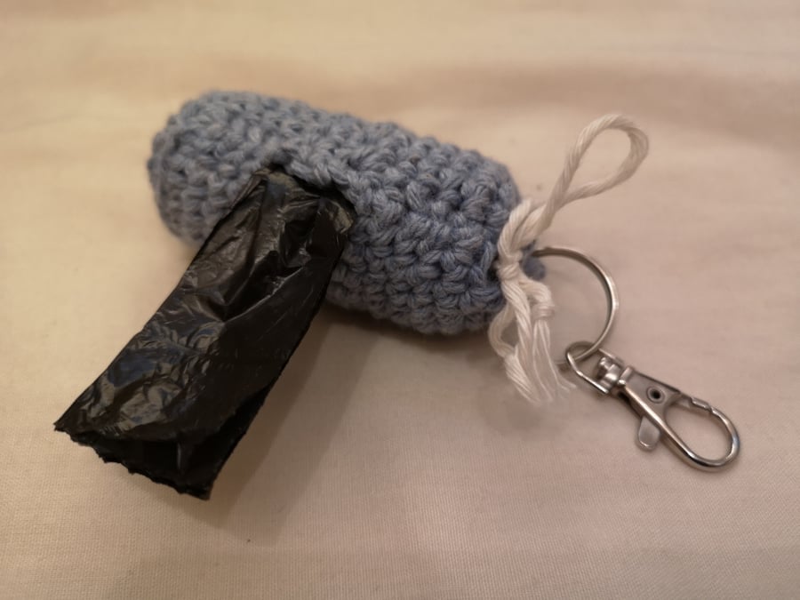 Crochet blue poo bag holder