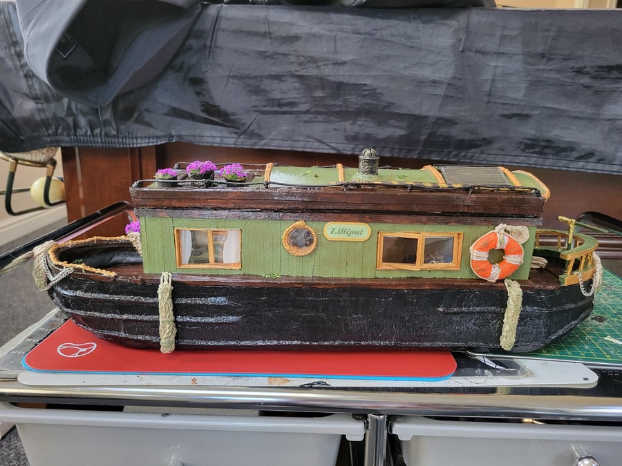 Narrowboat Lilliput hand made using mainly recycled cardboard 