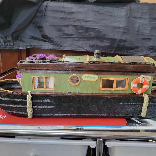 Narrowboat Lilliput hand made using mainly recycled cardboard 