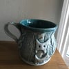 Mug handmade ceramic Textured  green large mug with dog buttons