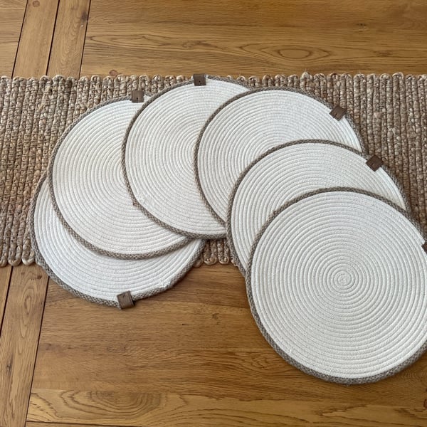 'Alma Brown' Set of 6 Round Cotton Rope Placemats