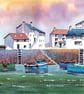 Polperro Harbour Print, Cornwall Print, Watercolour Print, In 14 x 11 '' Mount - Image 1