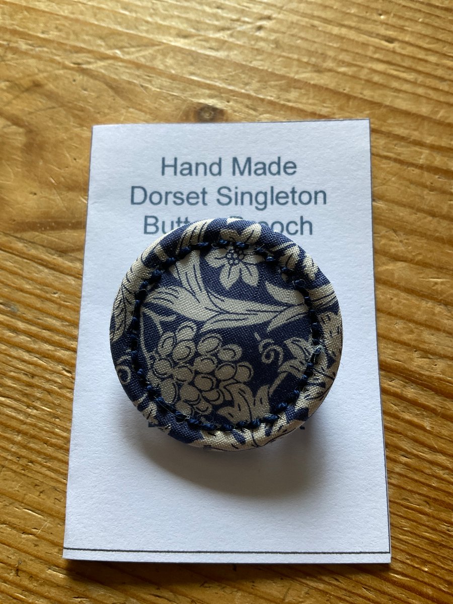 Liberty Print Dorset Singleton Button Brooch, ‘Theberton’, Blue 