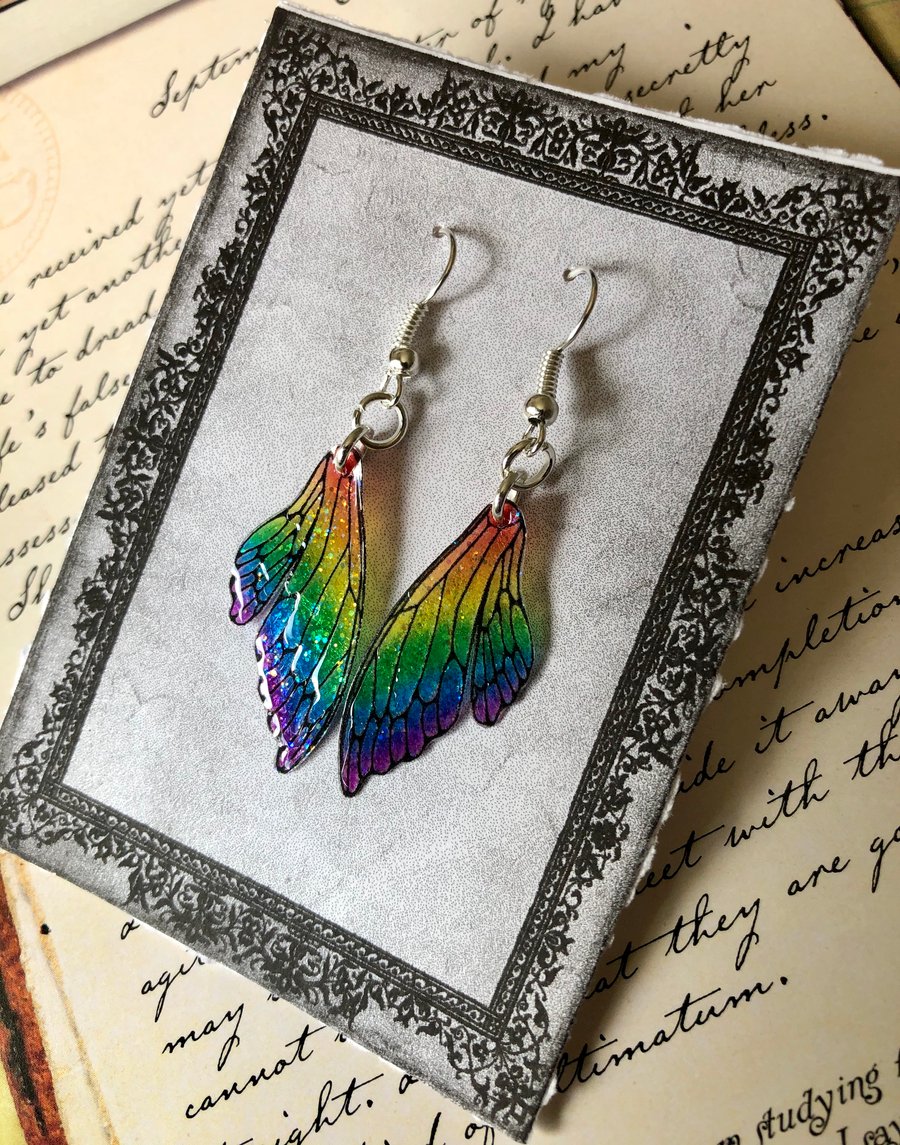 Dainty Rainbow Double Fairy Wing Sterling Silver Earrings