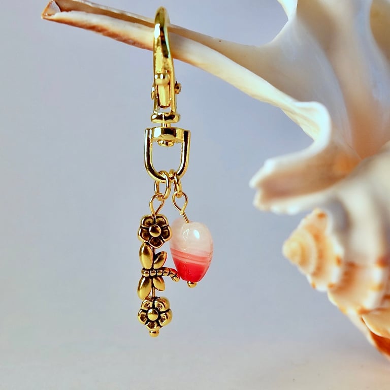 Heart & Flowers Bag Charm, Valentine, Mothers Day, Gift For Her, Includes UK P&P