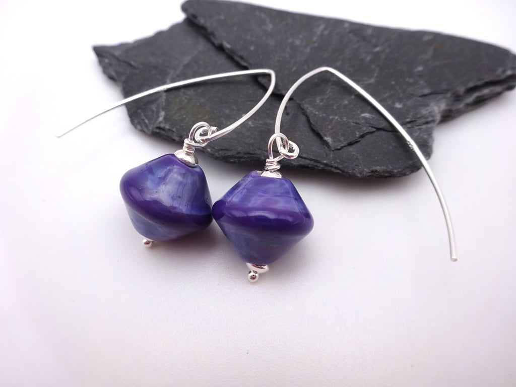 purple lampwork glass earrings