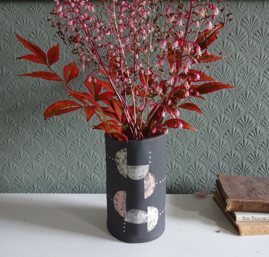 Ceramic vase mid-century modern design, handmade gift for homelovers.