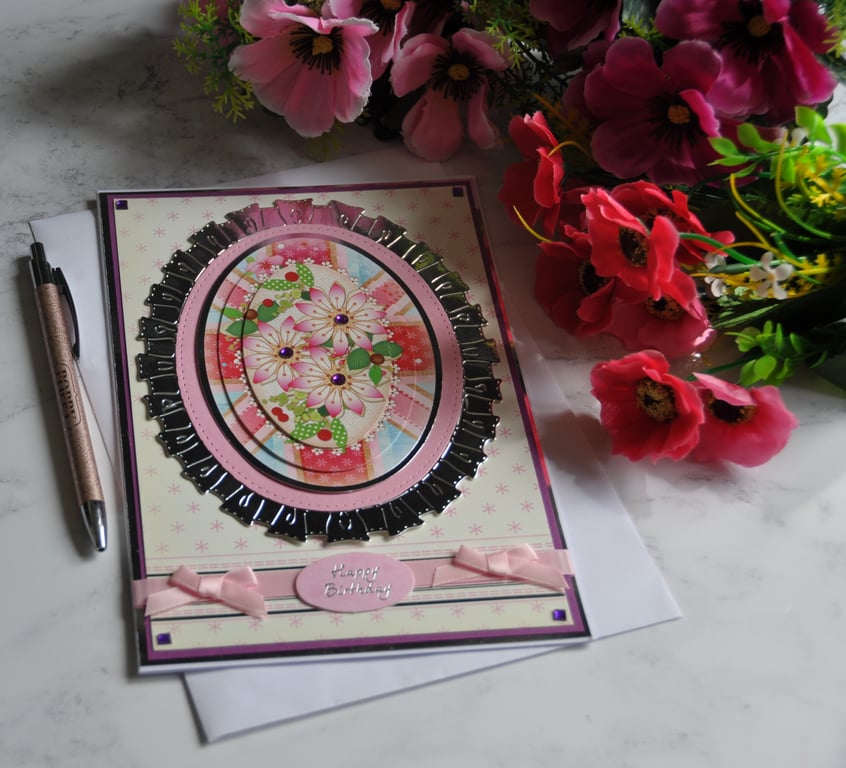 70th Jubilee Inspired 3D Luxury Handmade Card Happy Birthday Union Flag Flowers