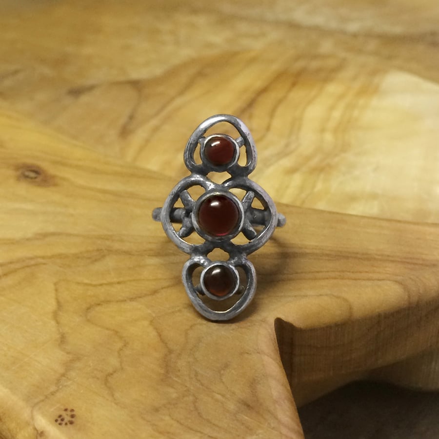 Silver and Garnet Gothic Style Ring