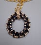 Hand Beaded Black & Gold Circular Pendant Necklace