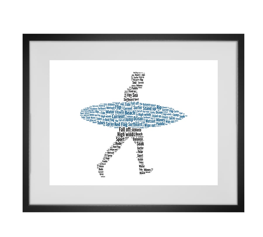Personalised Surfer with Surfboard Design Word Art Gifts 