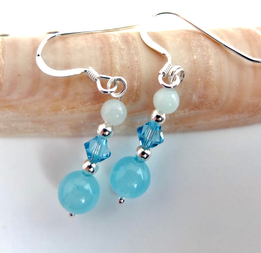 Jade, Aquamarine And Swarovski Crystal Earrings - Handmade In Devon