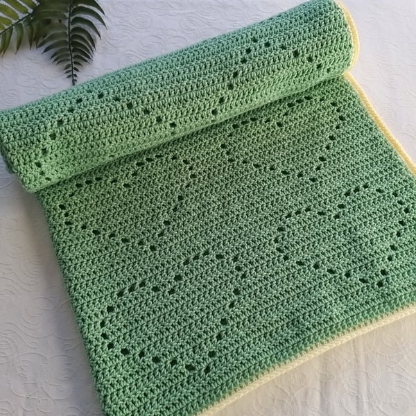 Crochet Baby Blanket Love Hearts Soft Jade Green