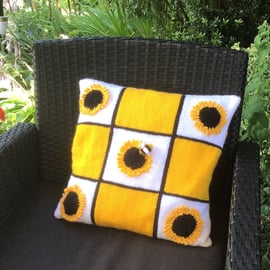 Knitting Pattern for Sunflower Cushion.  Digital Pattern