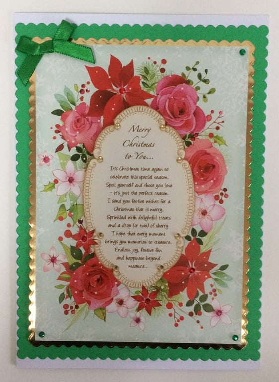 Handmade Christmas Card Merry Christmas To You Xmas Poinsettias Roses