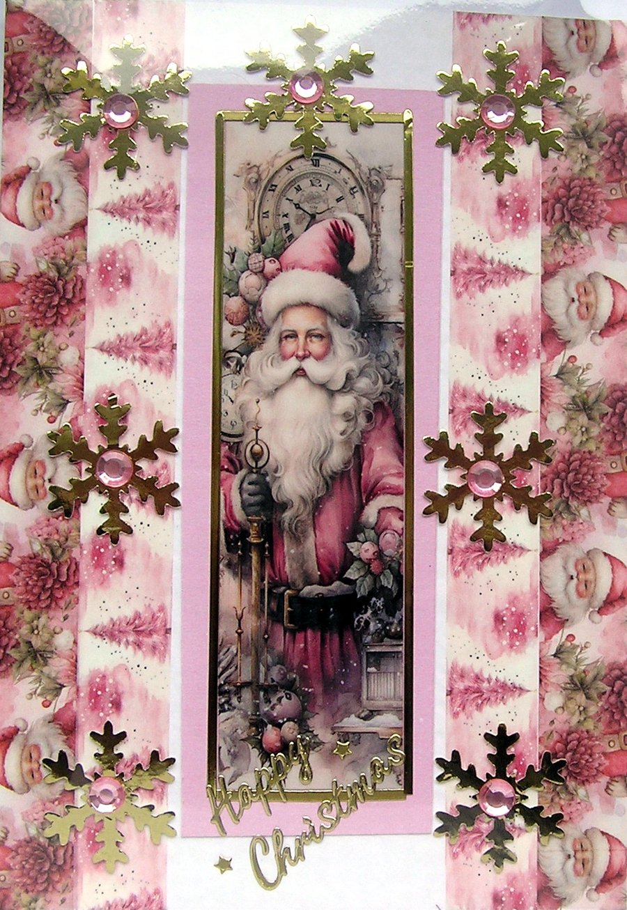 Hand Crafted Decoupage Chistmas Card - Happy Christmas (3242) Father Christmas