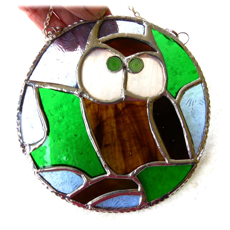 Owl Ring Suncatcher Stained Glass Bird Handmade 