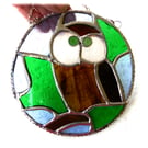 Owl Ring Suncatcher Stained Glass Bird Handmade 
