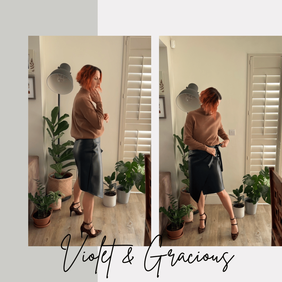 Black Vegan Leather Wrap Skirt Faux Leather S. Folksy