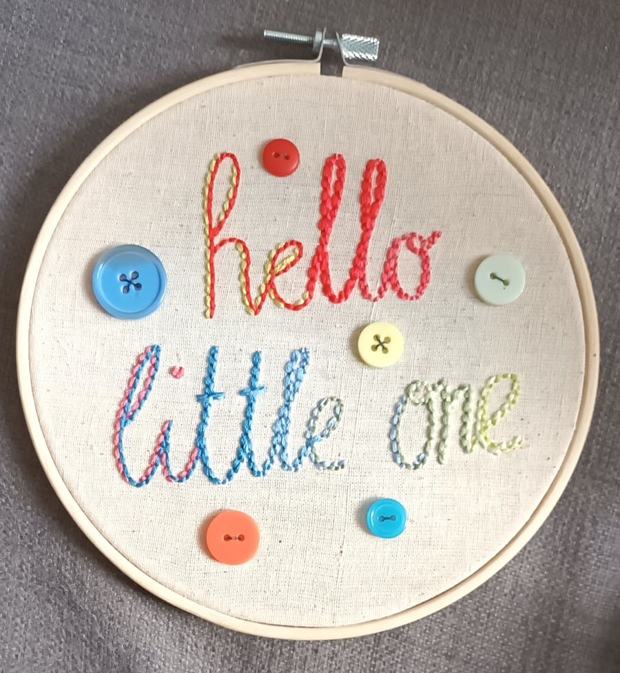 'Hello Little One' embroidery Hoop