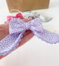 Handmade Lilac & White Polka Dot Fabric Bow with Ric Rac Trim 