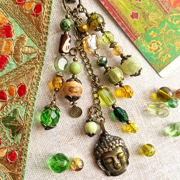 Chrysoprase bag charm, May birthstone, boho-glam bag charm, green bag charm