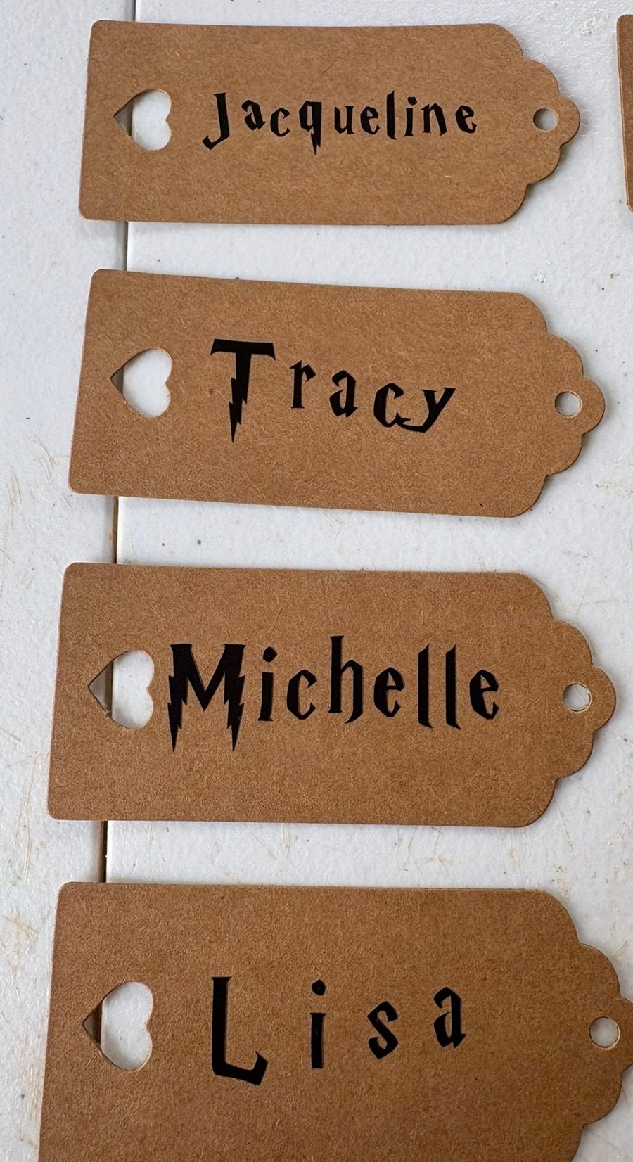 Personalised Kraft Wedding Place Name Tags with Heart Cut-Out – Custom Names