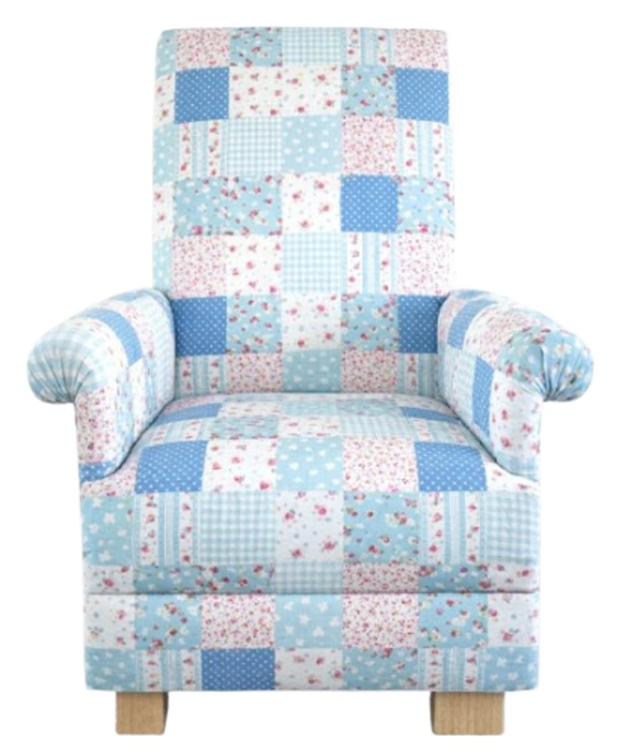 Girls Blue White Patchwork Chair Armchair Seat Kids Children's Bedroom Nursery