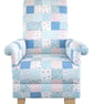 Girls Blue White Patchwork Chair Armchair Seat Kids Children's Bedroom Nursery