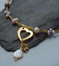 Freshwater pearls, mother of pearl & gold plate heart necklace pendant - Image 2