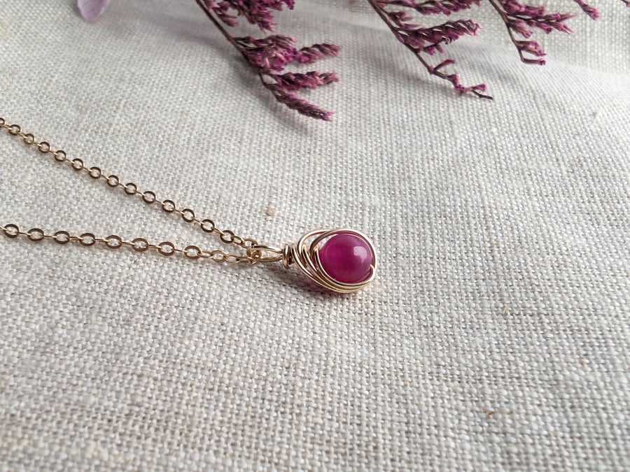PINK TOURMALINE Necklace Minimalist 14K Gold Filled Pendant October Birthstone