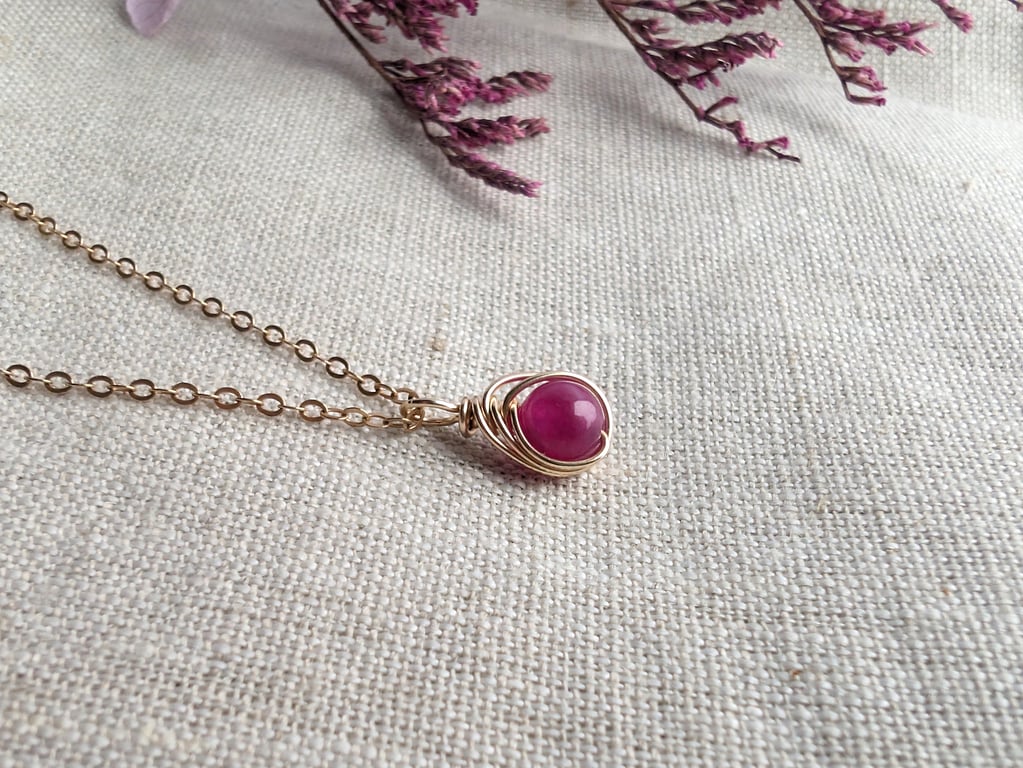 PINK TOURMALINE Necklace Minimalist 14K Gold Filled Pendant October Birthstone