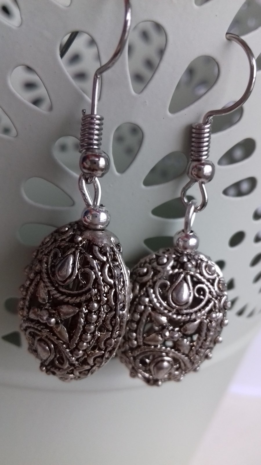 Cool Silver Detailed Filigree Charm Earrings