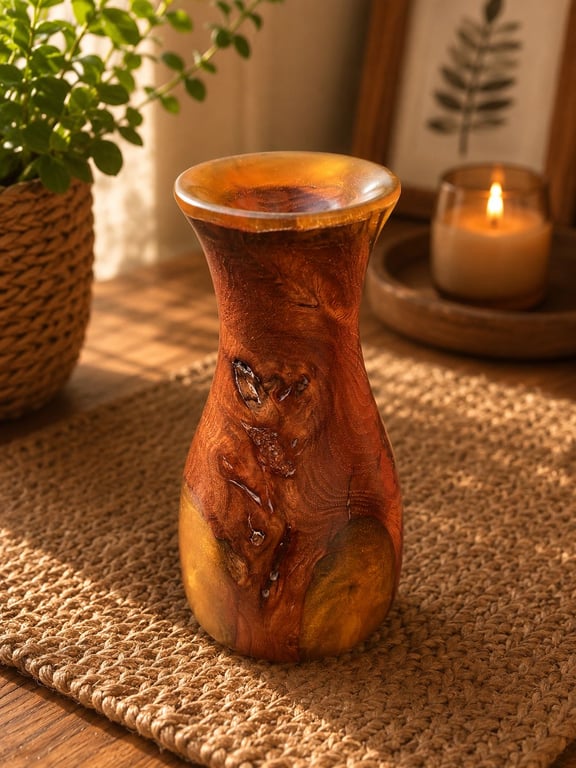 Handturned Elm Burl Budvase with Golden Resin infill. 