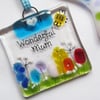 Wonderful Mum MINI Rainbow Fused Glass Suncatcher