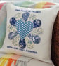 Blue Dresden: Appliqué & Embroidered Cushion 33cm (13”)