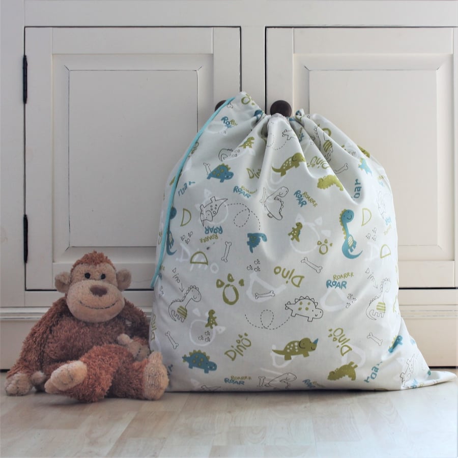 Dinosaur Print Cotton Toy Bag with Drawstring