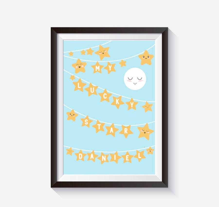 Custom nursery print, stars print, custom name poster, cute stars print